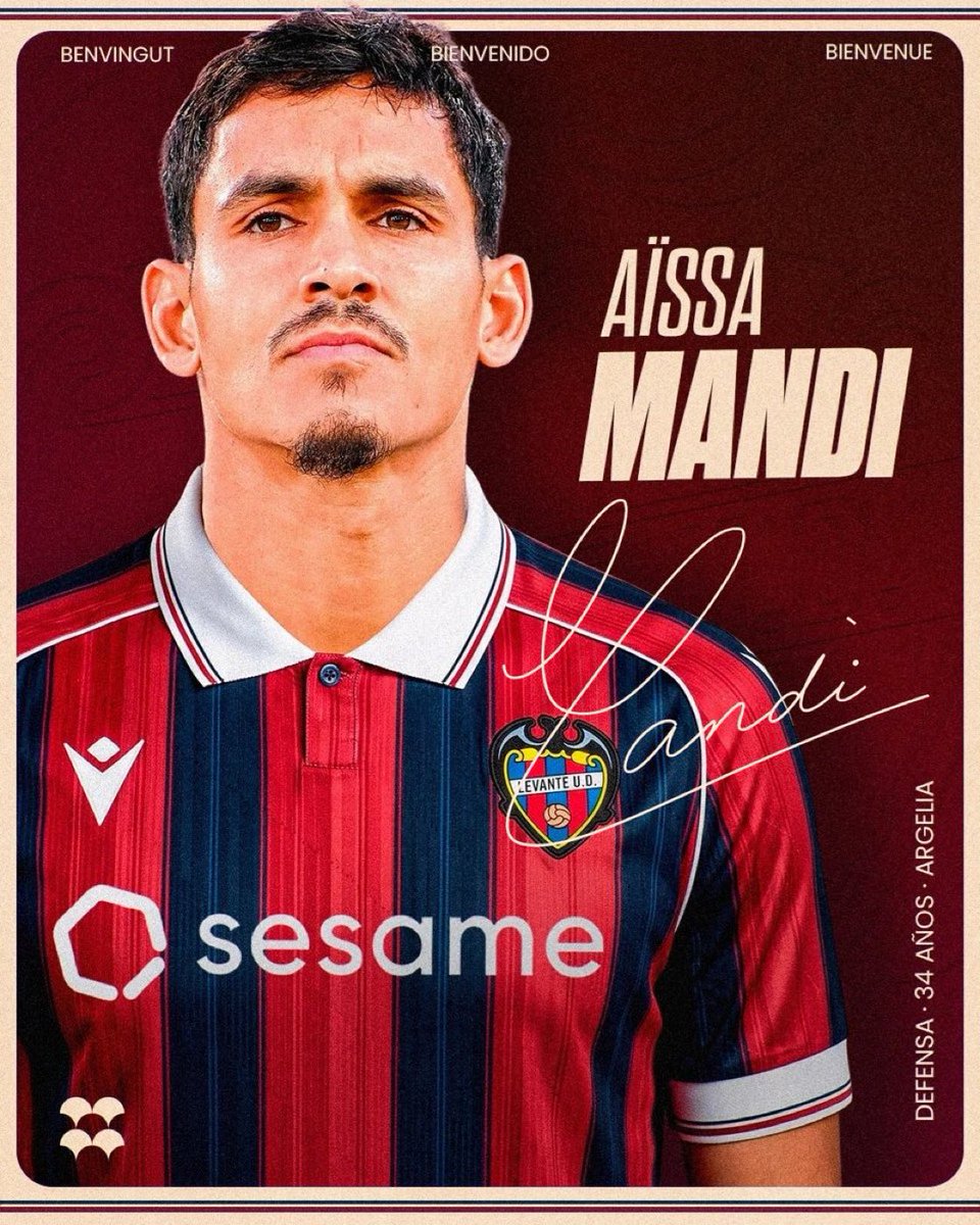 LigActu's tweet photo. 🚨 OFFICIEL !

🐸 Aïssa Mandi fait son retour en Liga en s’engageant librement à Levante ! https://t.co/EBZ7SgmmDi