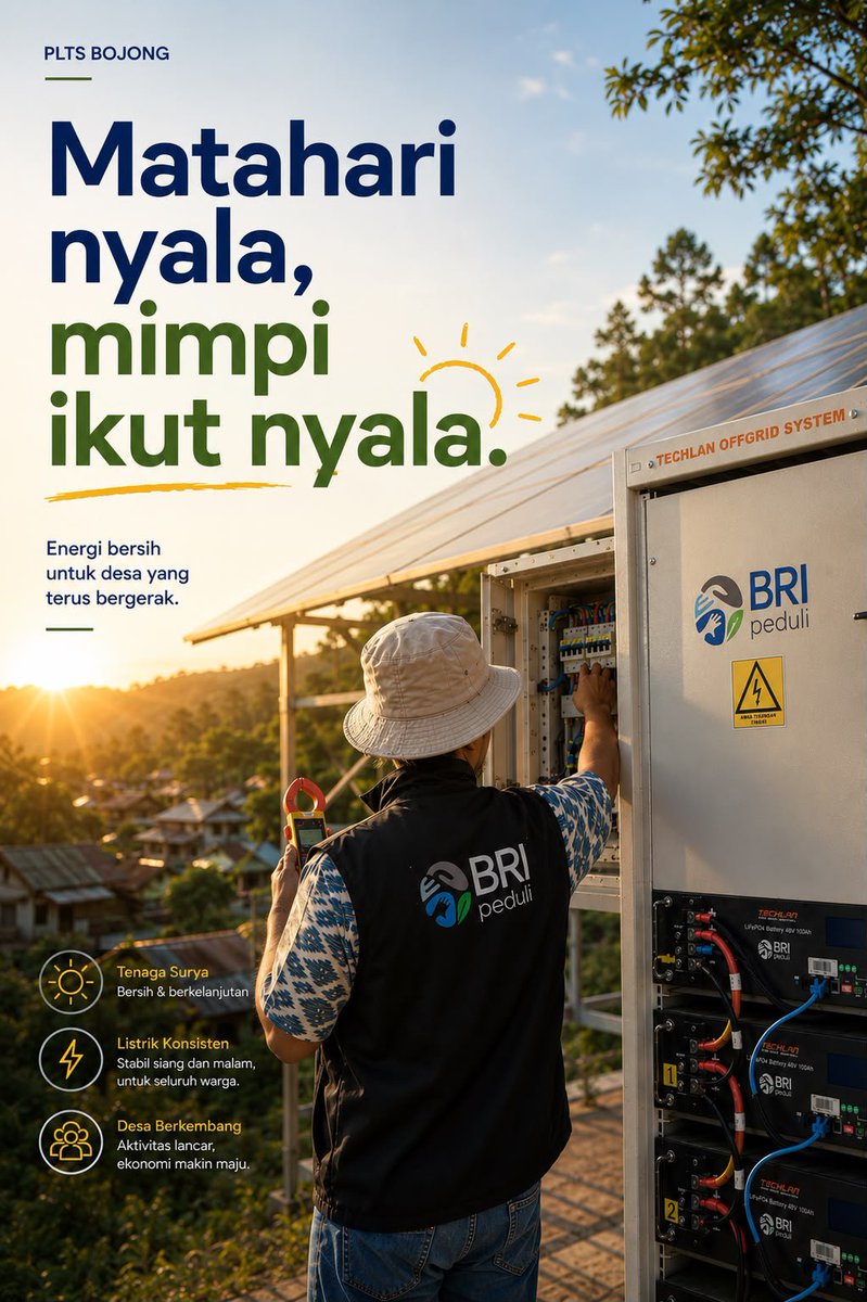 omelecte's tweet photo. plts di desa bojong menjadi bukti bahwa energi bersih mampu menghadirkan manfaat nyata, mulai dari listrik yang andal, ekonomi yang bergerak, hingga masa depan yang lebih baik. bersama, mari Terangi Desa dengan energi berkelanjutan. #PLTSBojong https://t.co/juiWGdElmP