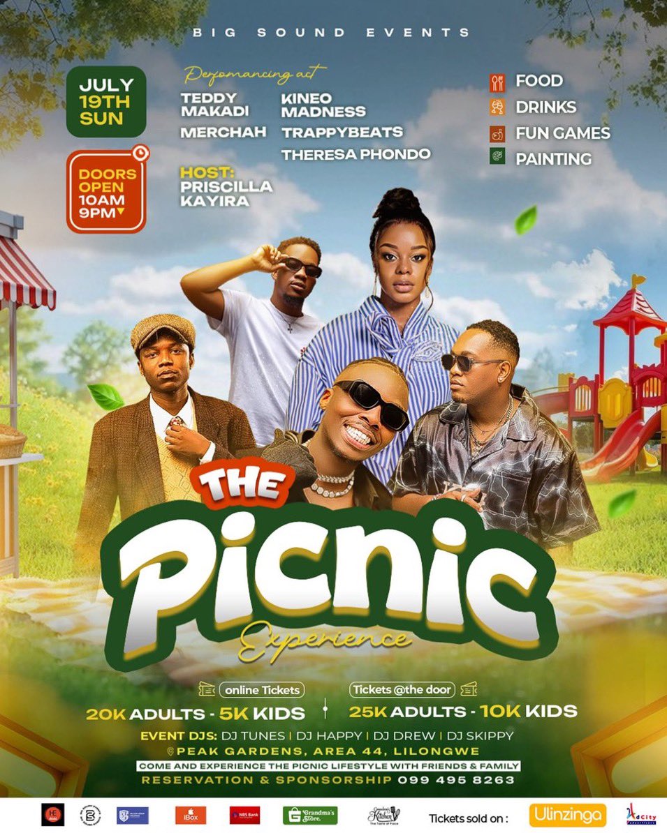 Hyperloll4's tweet photo. The Picnic Experience is happening on Sunday 19th July 2026

Bring your family and friends 

Performances by 

Trappy Beats 
Theresa Phondo 
Teddy makadi
Merchah 
Kineo Madness 

Venue - Peak Garden Area 44 

https://t.co/UpylneSEQd

#ThepicnicExpirience https://t.co/T1YIECKAQ8