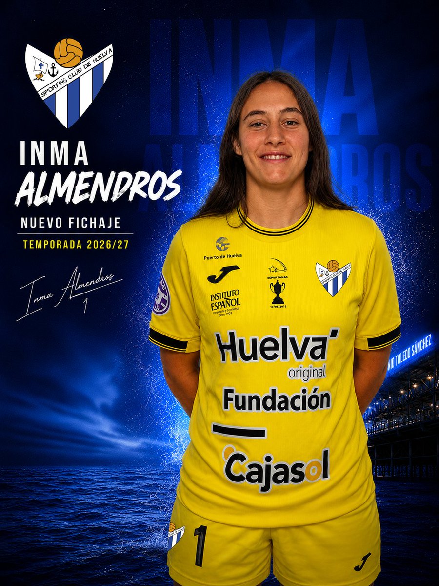 sportinghuelva's tweet photo. 🔵⚪️ Primera incorporación para la temporada 2026/27.

La guardameta cordobesa e internacional en categorías inferiores de la @SEFutbolFem, Inma Almendros, se une al Fundación Cajasol Sporting para defender nuestra portería con el dorsal 1️⃣

📖 https://t.co/VOuEW71b3m https://t.co/9ivWytH7rO