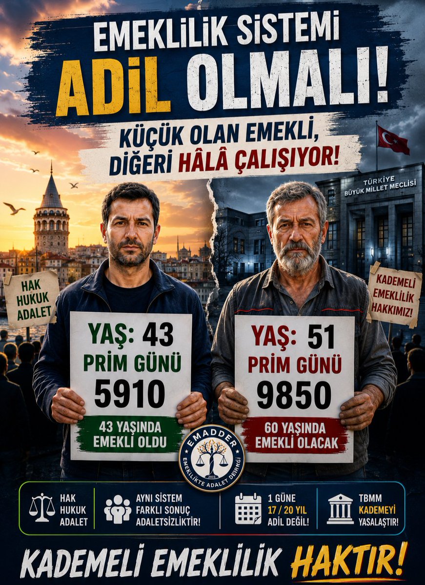 Mozdemir3457's tweet photo. ☑ Emeğin hakkı teslim edilmedikçe adalet sağlanamaz.

☑ Kademeli emeklilik, sosyal hakkın geri verilmesidir.

☑ Yasama organı bu sese artık kulak vermelidir

#KademeİçinTekSes
@EmadDernegi 
@Akparti https://t.co/iOGjBb7QtN