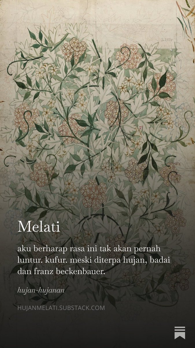 syachxn's tweet photo. [1Hari1Substack⛈️] #22

entah kena angin apa aku menulis nama Franz Beckenbauer di sana wkwk

Aku akan membagikan tulisan-tulisan lamaku di Substack ke X setiap harinya dan akan diselingi dengan tulisan baru juga, sesekali—sekian terima kasih 💖

☔ Day 22, “Melati”
https://t.co/4LkHLbmyfd