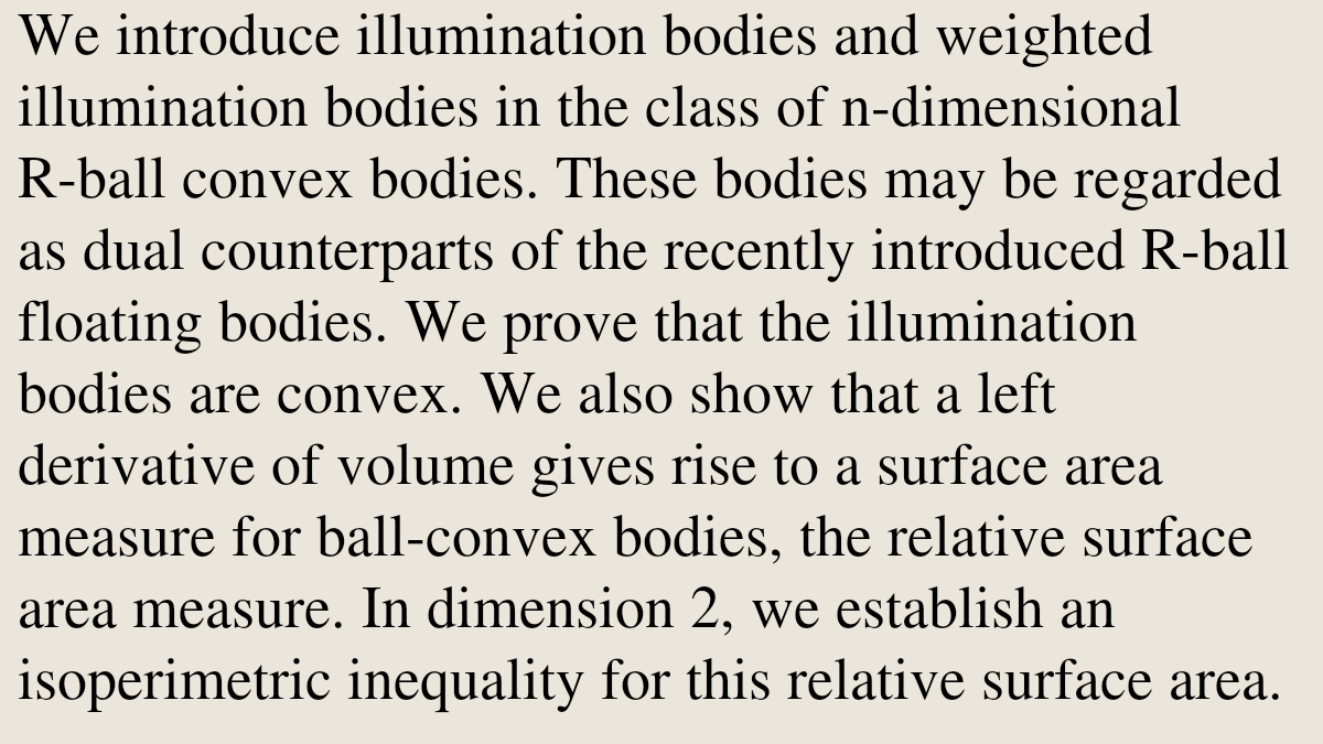 MetricGeometry's tweet photo. Illumination bodies for ball-convex bodies

Brandon Oliva, Elisabeth M. Werner, Diliya Yalikun
https://t.co/JF5Wx2tMPR [𝚖𝚊𝚝𝚑.𝙼𝙶 𝚖𝚊𝚝𝚑.𝙳𝙶] https://t.co/0uEMPj5T3q