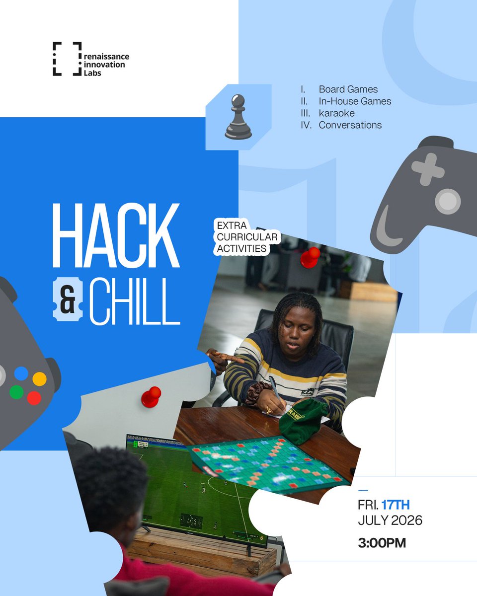 RxLabsHQ's tweet photo. Hey innovators π Hack and Chill is back π₯ Board games, karaoke, good conversations π
π
Fri 17th July | 3:00PM
#RILabs #HackAndChill #PortHarcourt https://t.co/g3rzbUcZEy