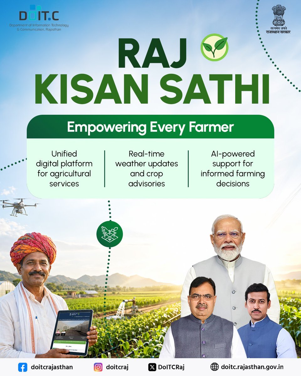 DoITCRaj's tweet photo. Raj Kisan Sathi empowers farmers with digital tools, timely insights and AI-driven guidance for smarter and more productive agriculture.
#Doitc https://t.co/bmD7xTyT5a