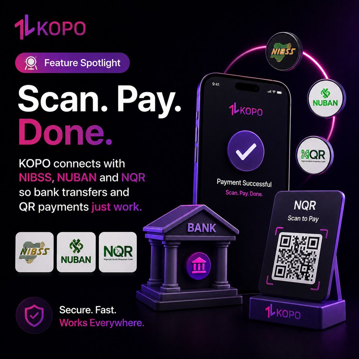 kopo_wallet's tweet photo. Scan. Pay. Done.
KOPO connects with NIBSS, NUBAN and NQR so bank transfers and QR payments just work.
#KOPO #NQR #BankingMadeSimple #ZentrixLab https://t.co/MiKI4uCeDR