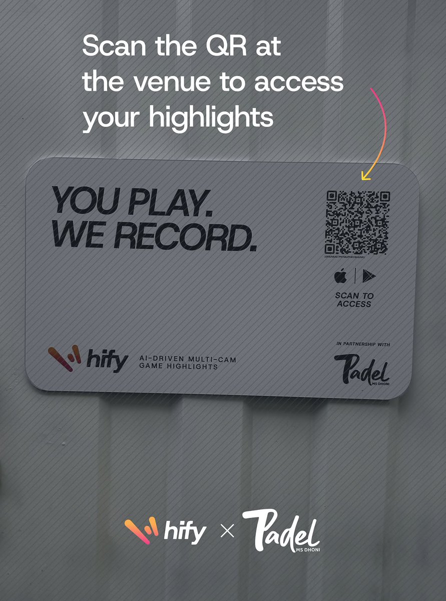 7Padel_India's tweet photo. HiFy is now live at @7Padel_India 
📍: St. Stanislaus, Bandra
📍: St. Andrews, Bandra
📍: Wings, Bandra
📍: BPM School, Khar
📍: WTC,Cuffe Parade
📍: Cooperage,Colaba

Courts backed by @msdhoni Highlights powered by HiFy.

No asking friends to film. No missing your best points. Just scan the QR after your game and access your highlights.

You play. We record.