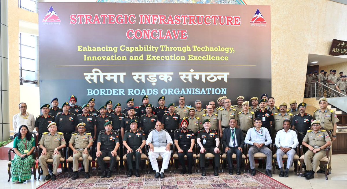 prodefencejammu's tweet photo. Border infrastructure will remain indispensable in future technology-driven warfare, said Raksha Mantri Shri @rajnathsingh at the @BROindia Strategic Infrastructure Conclave. He lauded BRO’s adoption of niche technologies to strengthen national security, enhance connectivity and realise the vision of #ViksitBharat. 

Read here: https://t.co/aTZ8GI50qN…

@DefenceMinIndia 
@SethSanjayMP 
@adgpi 
@ANI