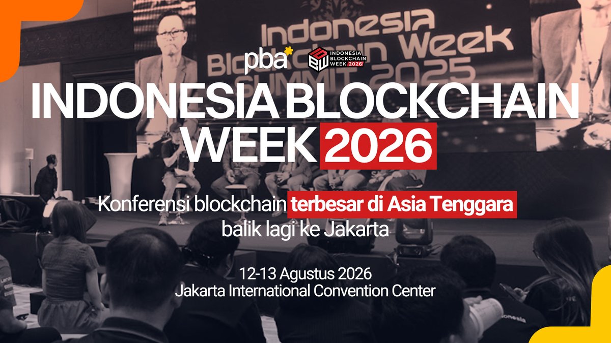 pbalabs's tweet photo. Sebentar lagi: Indonesia Blockchain Week 2026! 🚀

Konferensi blockchain terbesar Asia Tenggara balik lagi ke Jakarta

📅 12-13 Aug 2026
📍 Jakarta International Convention Center

Cek info detailnya 👇 https://t.co/6bMIvMnx1j