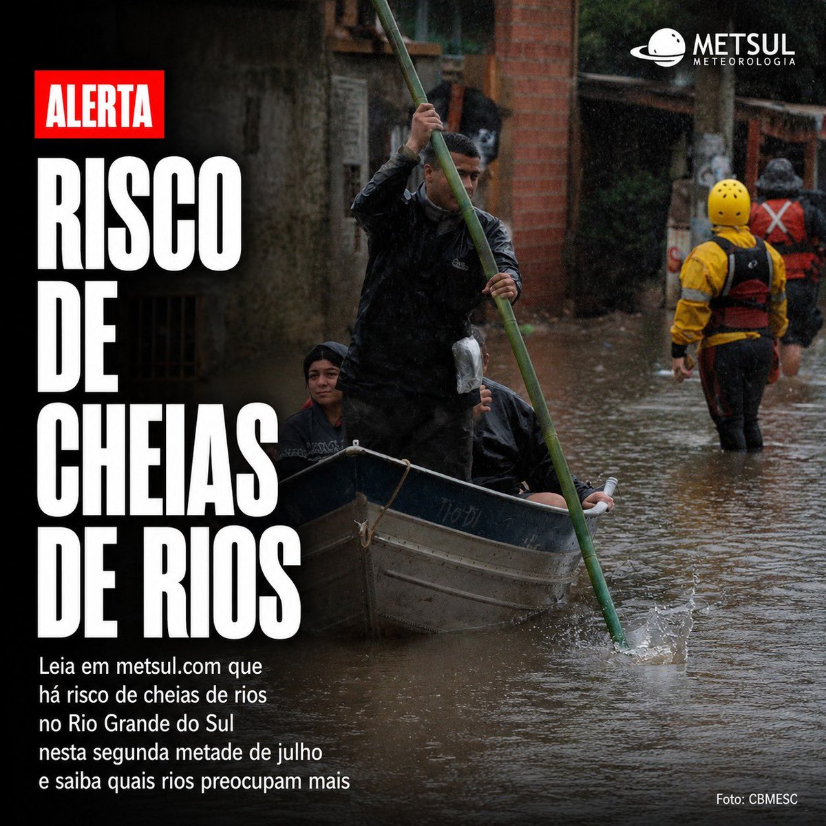 metsul's tweet photo. 🔴 ALERTA | Chuva muito acima da média trará cheias de rios no Rio Grande do Sul nesta segunda metade de julho. Cenário não tem mínima comparação em gravidade com 2023 ou 2024. Veja os rios que consideramos de risco. ▶️ https://t.co/xVQ0SzkBvV https://t.co/nVY5gsRJvJ