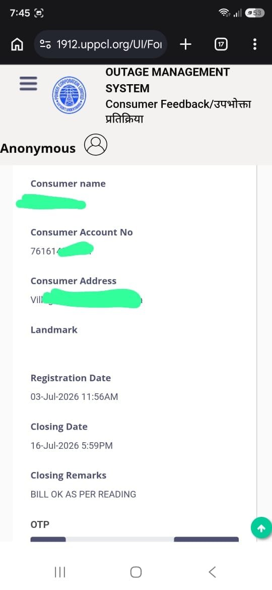 Alee23Ali's tweet photo. Hon'ble minister @aksharmaBharat ji, please look how 1912 helpline is working? What is the complain submitted and what is the complain closing remark? It looks like only formality is doing by staff. @UPPCLLKO @ChairmanUppcl @MVVNLUNNAO @MVVNLHQ https://t.co/6nlx4GRiSB