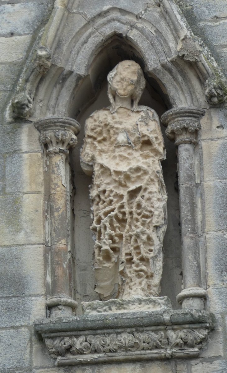 alliharvard's tweet photo. statue of a saint damaged by the sea air, parish of st. hilda, hartlepool, england https://t.co/ljvYVmZb3k
