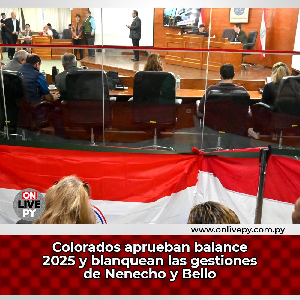 onlivepy's tweet photo. Los ediles de la ANR aprobaron el balance 2025 y respaldó las gestiones del intendente Óscar "Nenecho" Rodríguez y del tesorero partidario Juan Manuel Bello, desestimando los cuestionamientos planteados por sectores disidentes. https://t.co/Tr7dij8tWv