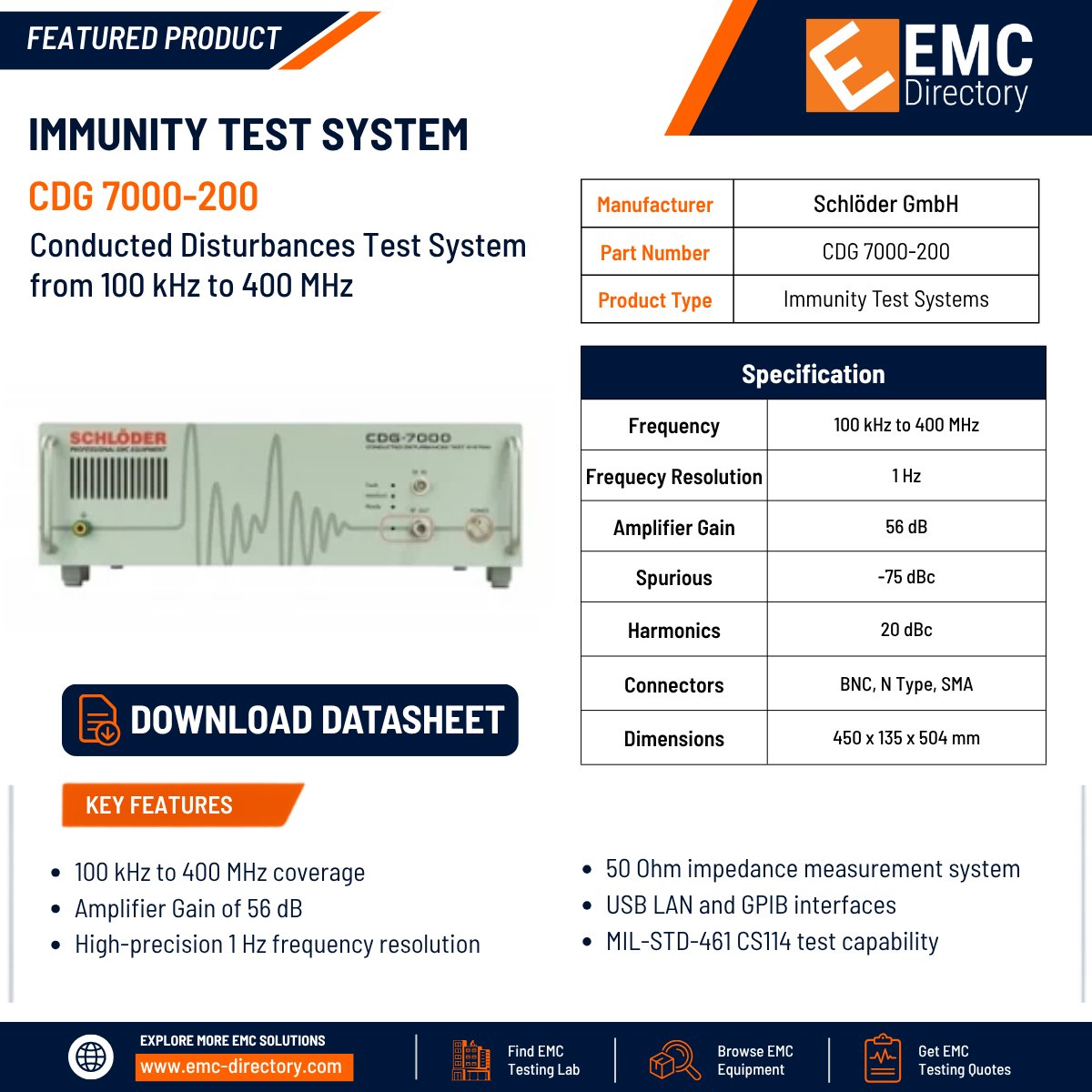 emcdirectory's tweet photo. The CDG 7000-200 from Schlöder GmbH is a conducted immunity test system designed for EMC compliance testing.
Read more: https://t.co/abuFWESWd6
#Schlöder #ConductedImmunity #EMC #EMCTesting #ImmunityTesting #MILSTD461 #IEC6100046 #TestAndMeasurement https://t.co/YiwT65XNuc