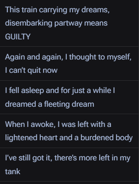 25mariuses's tweet photo. it makes me sad when ppl go "deco is washed, he doesnt try anymore" when its the opposite.

considering how he was given complete bullshit to work with, things like "how is it that i can sing this requiem for you" and "finding out a prank through a spoiler" are so clever. https://t.co/rO5VB3ZMeK