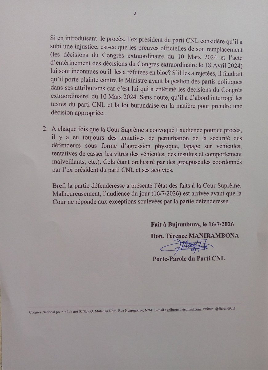 BurundiCnl's tweet photo. #Burundi Communiqué du Parti #CNL https://t.co/z2jU2tz6B1