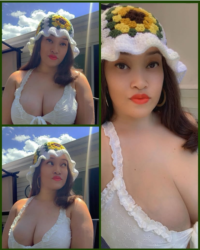 thestitchgod's tweet photo. Oh nothing, just waiting for yarn money 🥰 CA: imdayarnwhisperer 

Bucket hat, jumpsuit &amp; pillow all made by me of course 🌻💚 https://t.co/6uMuRRjila