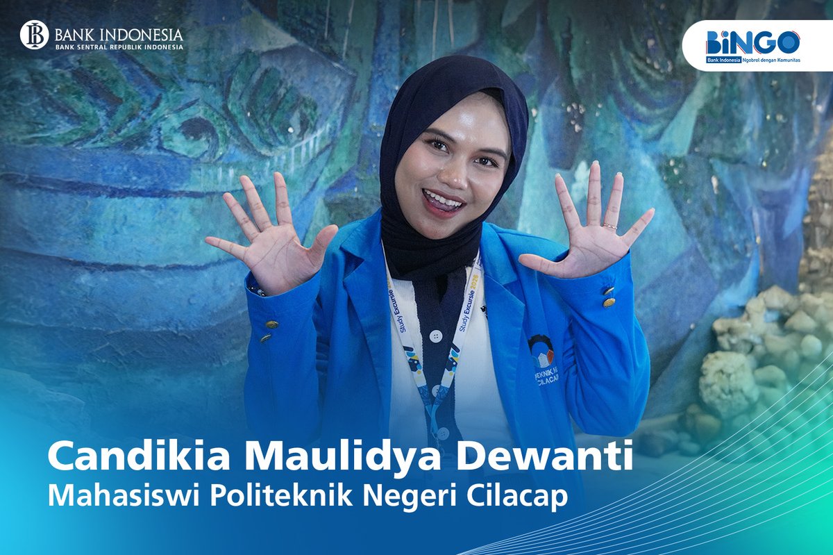 bank_indonesia's tweet photo. Yuk, kita dengar kesan dari Candikia, mahasiswi Politeknik Negeri Cilacap jurusan Komputer dan Bisnis yang menjadi salah satu peserta BINGO hari ini!

“Ilmunya nyambung dan bermanfaat banget buat kuliahku. Soalnya, sekarang fungsi QRIS sudah secanggih itu bisa dipakai langsung di luar negeri tanpa perlu ketergantungan sama dolar lagi. Inovasi digitalisasi sistem pembayaran dari BI ini beneran bikin transaksi jadi jauh lebih mudah, cepat, dan aman. Pulang dari sini berasa langsung kenyang ilmu baru!”