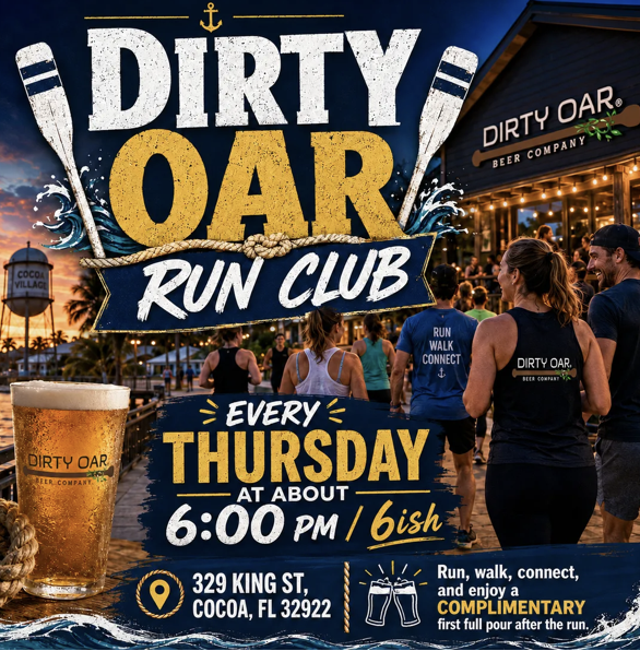 BrewsFlorida's tweet photo. Lace up, hit the streets of Cocoa Village, and reward your run with a complimentary first full pour at Dirty Oar Beer Company.
https://t.co/QPk8Rnuwbz https://t.co/yg2eQfF6BG
