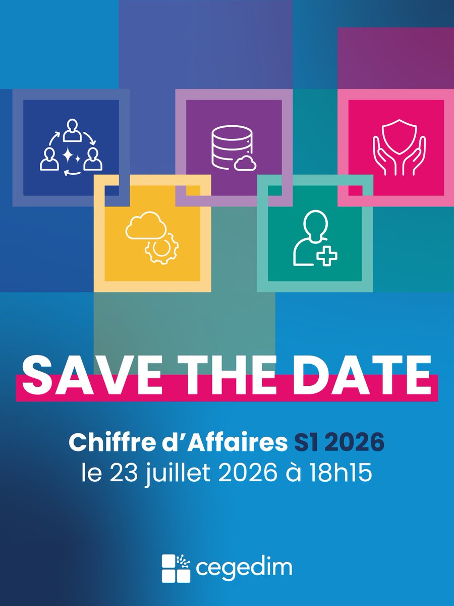 CegedimGroup's tweet photo. A ne pas manquer ! 🔔
Dans 7 jours, nous publierons le chiffre d’affaires du 1er semestre 2026📊

Nous vous donnons rendez-vous pour notre webcast de présentation en anglais le 23 juillet à 18h15 !

🖥 Inscrivez-vous dès maintenant ici 👉https://t.co/lBKTn3CGRf

#CegedimRésultats https://t.co/X0pCCcJCfH