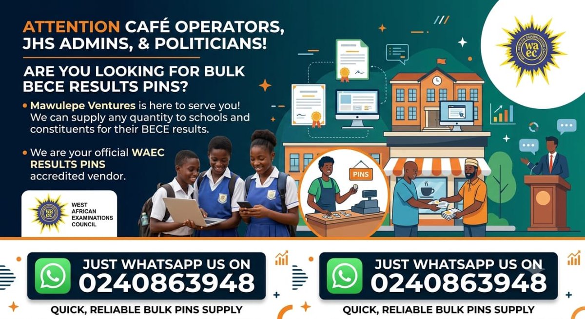 financiallexis's tweet photo. BECE PINS BULK SUPPLY AVAILABILITY 

 Are you a café operator, a head or administrator for a junior high school, a politician who wants to purchase bulk pieces fo the BECE results pins for their schools and constituents? ... https://t.co/uoy1RgtVmf