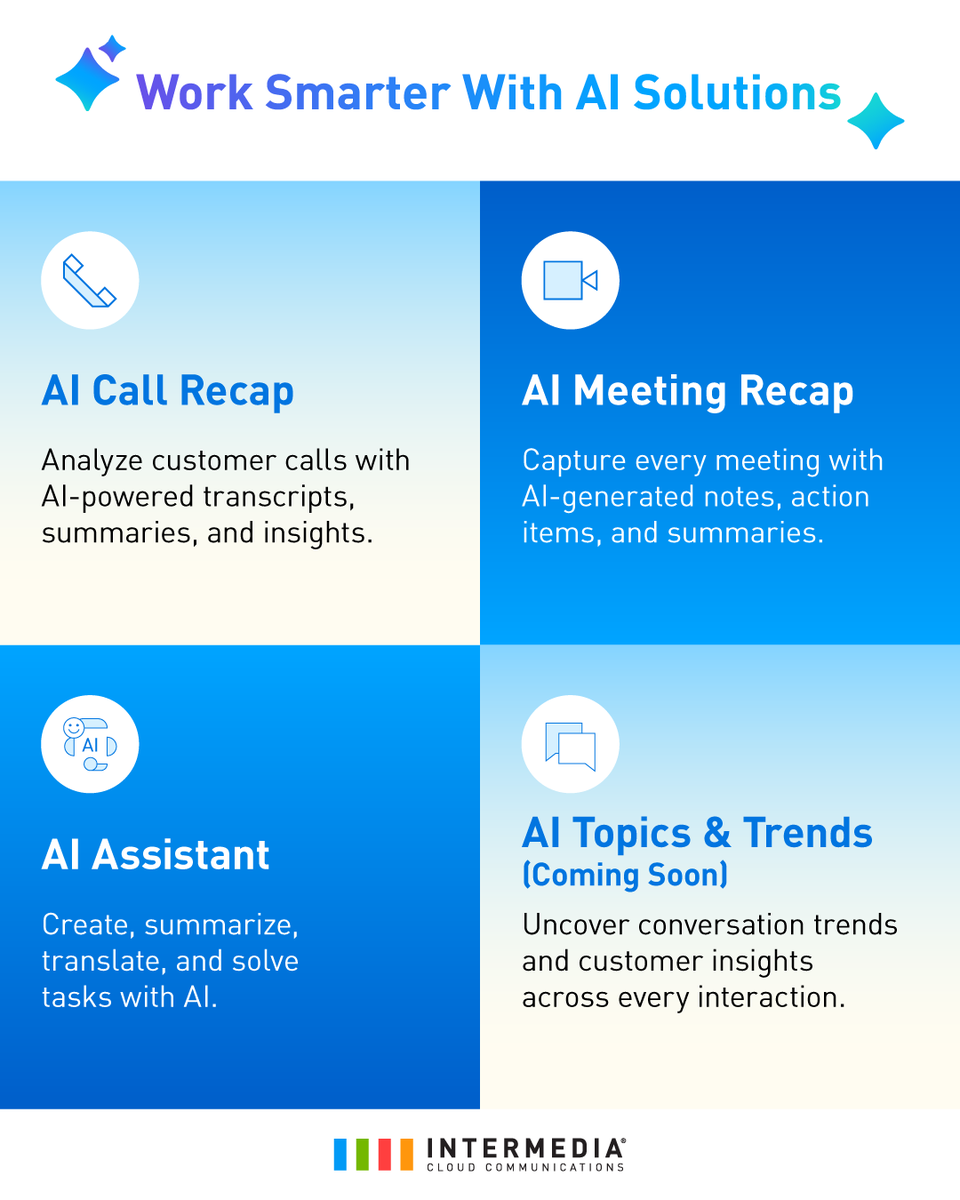 intermedia_net's tweet photo. Happy World AI Appreciation Day!

At Intermedia, we're focused on AI that delivers real business value helping teams save time, boost productivity, and create better customer experiences through smarter communications and collaboration.

Discover Intermedia AI: https://t.co/Ey8pqI0yNH