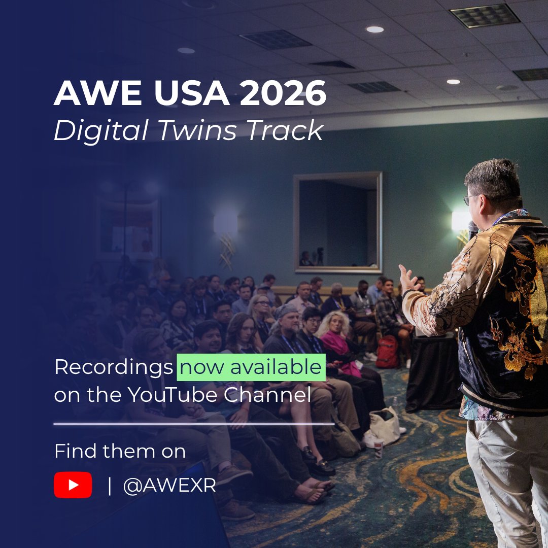ARealityEvent's tweet photo. Missed the Digital Twins sessions at AWE USA 2026? 

The entire track is now live on the AWE XR YouTube channel.
Watch the recordings here:
➡️ https://t.co/QLRWUm1a7z

#AWE2026 #DigitalTwins #RealityCapture https://t.co/k4kMMSDjiy