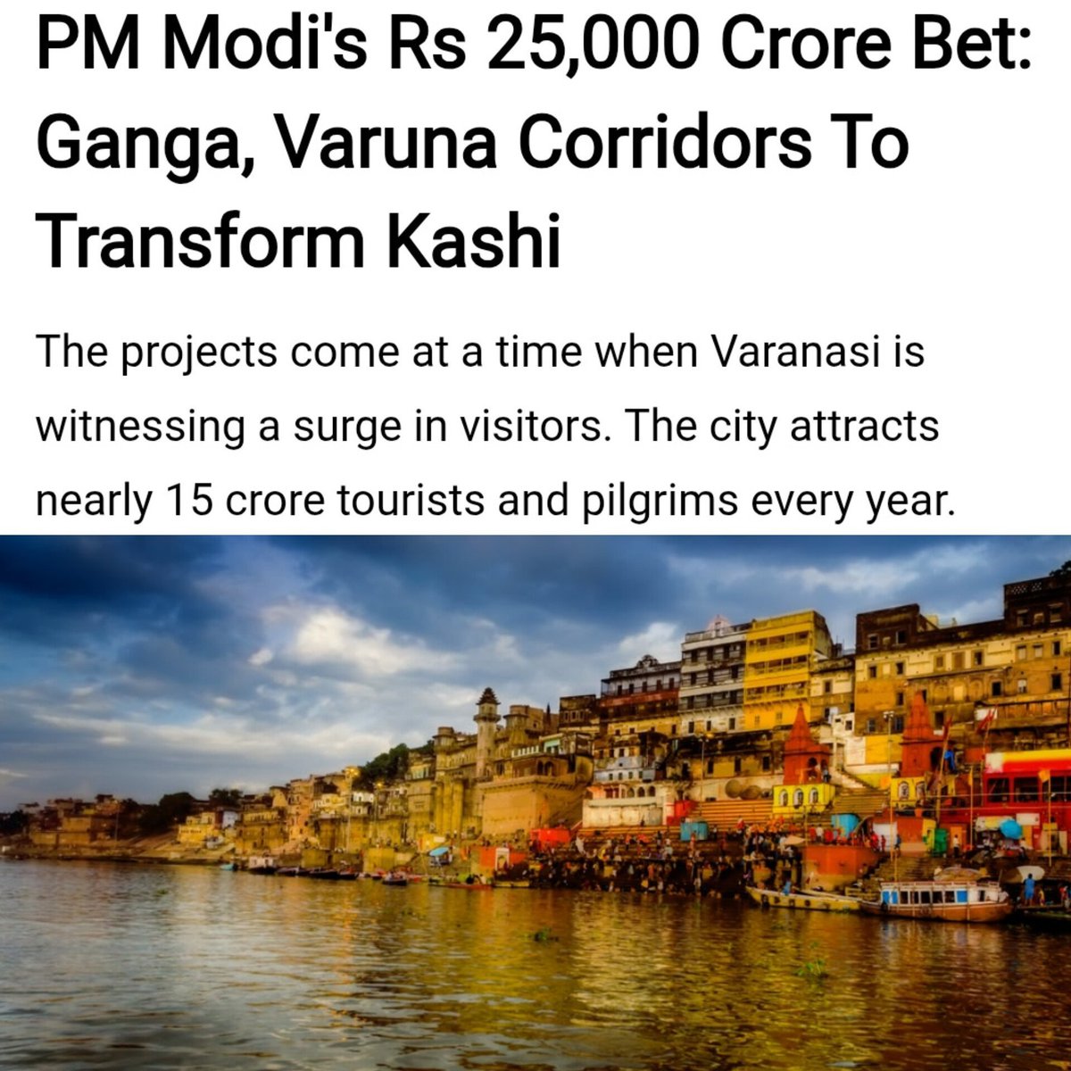 pwokeliberal's tweet photo. Varanasi is getting one of its biggest infrastructure upgrades yet. The Centre has approved the ₹25,446 crore Ganga and Varuna Corridors. (1/5) https://t.co/5zAYBdhUvc