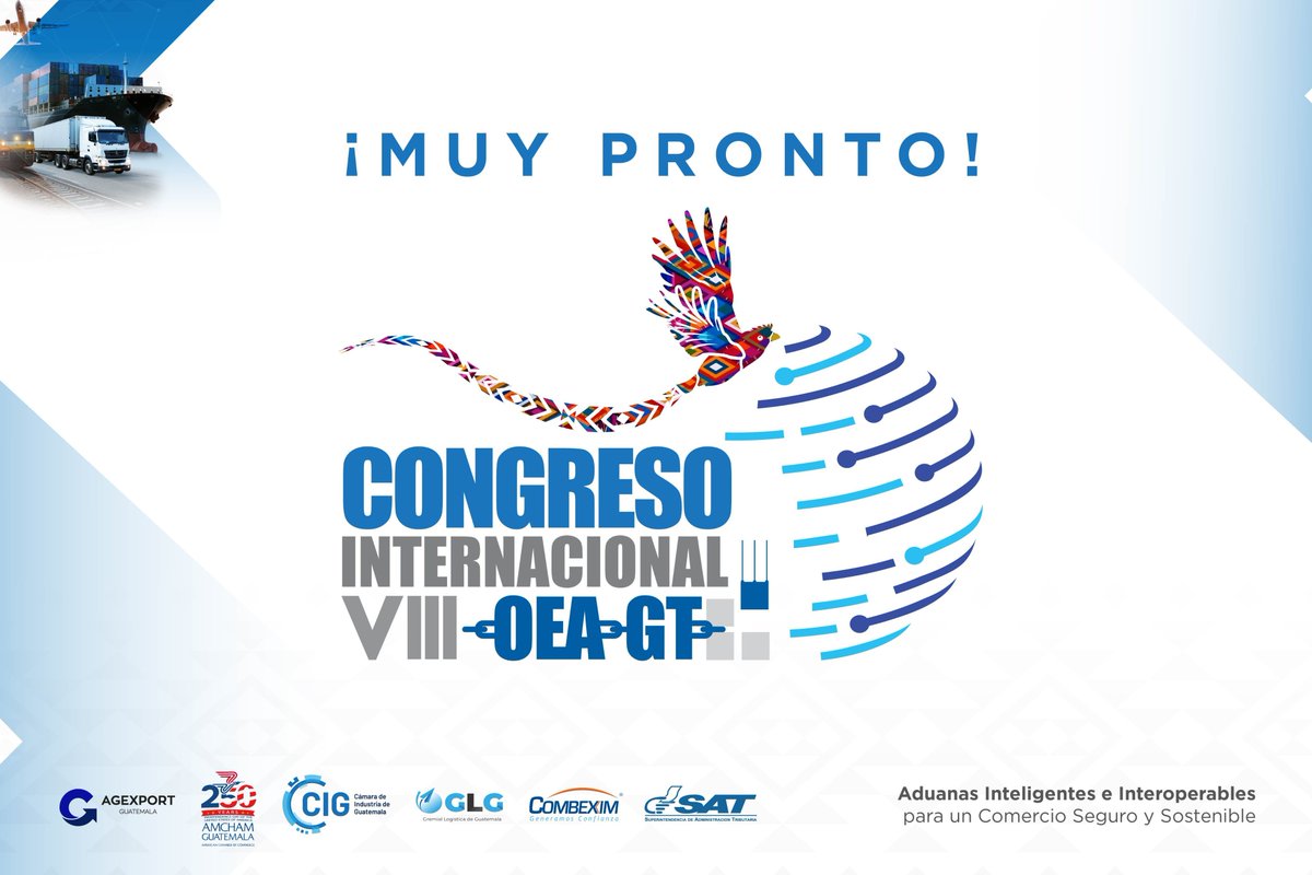 SATGT's tweet photo. 🙋‍♂️🙋‍♀️ ¡Muy pronto!

Se acerca el VIII #CongresoOEAGT, un espacio de actualización de talla internacional, con intercambio de conocimientos y buenas prácticas sobre el Programa del Operador Económico Autorizado (OEA-GT).

👨‍🏫 Descubre cómo impulsar un comercio más seguro, inteligente y sostenible. 🌐📦
