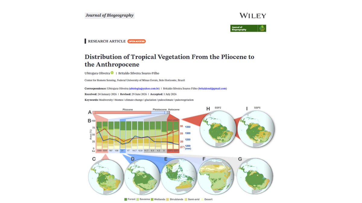 ubiogeografia's tweet photo. In a new paper, we reconstructed tropical vegetation over the last 3.3 million years, mapping changes over time and identifying stable areas. We also modeled how climate change may alter vegetation in the future. https://t.co/PCgmAcGCYI https://t.co/wm2ckqycj2