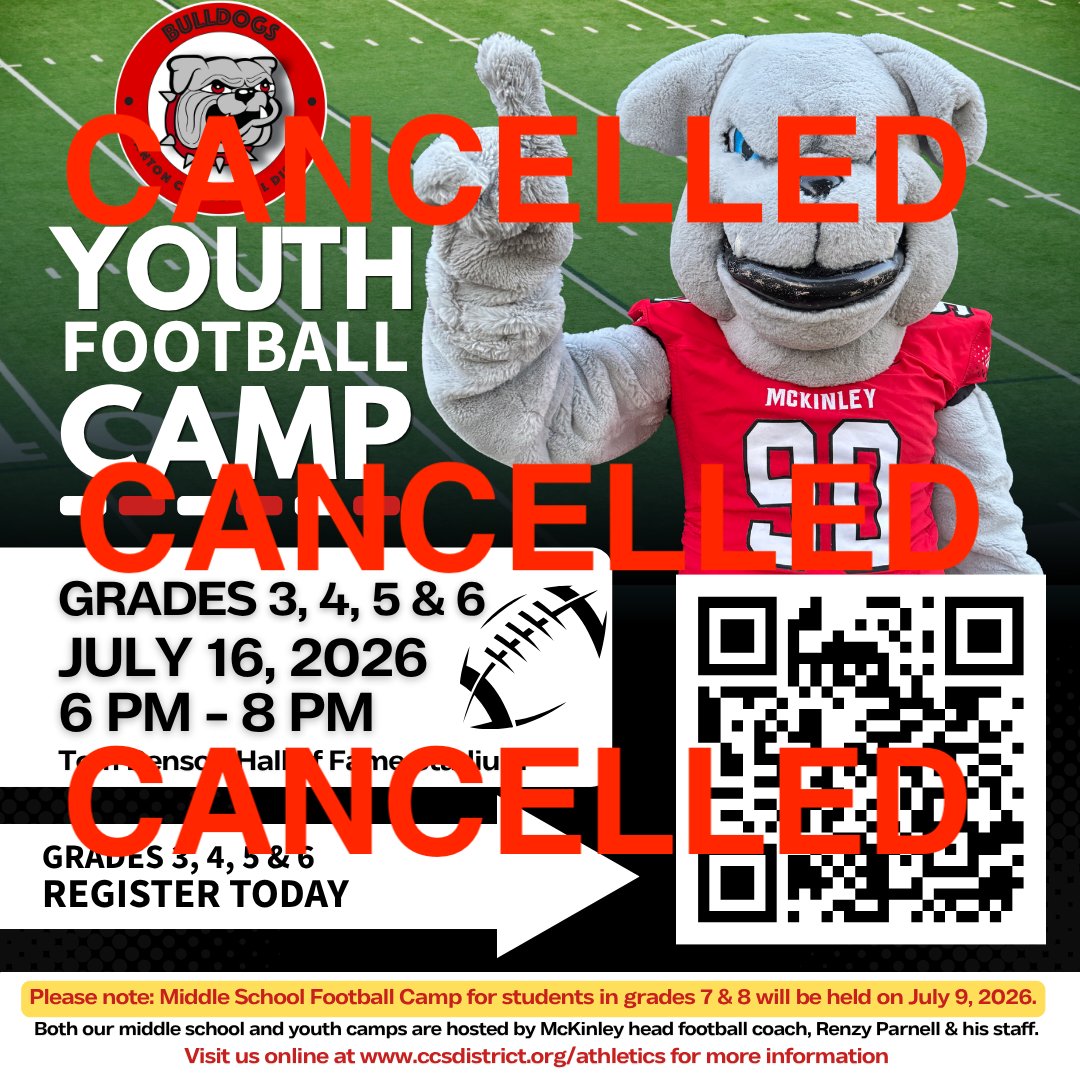 McKinleySports's tweet photo. 📢📢 Tonight's Youth Football Camp is CANCELLED due to today's air quality.  *SPREAD THE WORD* https://t.co/4U98Lyx2tU