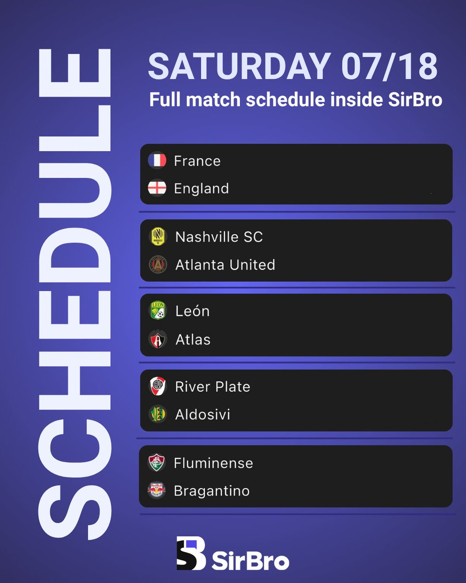 sirbroapp's tweet photo. July 18 schedule, inside SirBro.

Check the full match list, kickoff times and where to watch each game in the app.

#football #soccer #footballanalysis #matchanalysis #sportsanalytics #footballinsights #footballcommunity #soccercommunity #worldcup2026 #FIFA https://t.co/3nyvJPlJy9