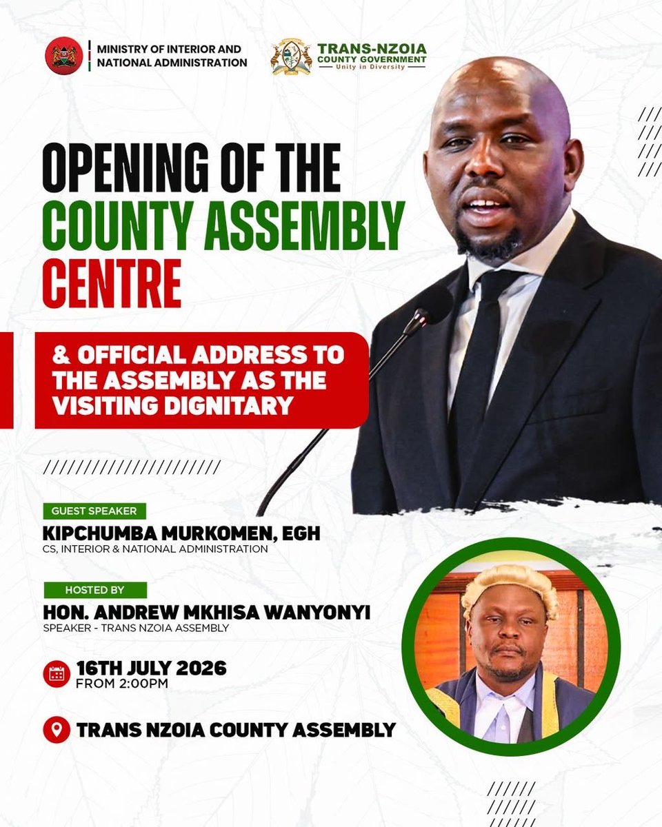 kipmurkomen's tweet photo. Our counties' legislative assemblies are the engines of our people-centred governance and development model.
I will shortly address the Trans Nzoia County Assembly and preside over the official opening of their new committee and wellness centre. https://t.co/Q5TYrY1VSv