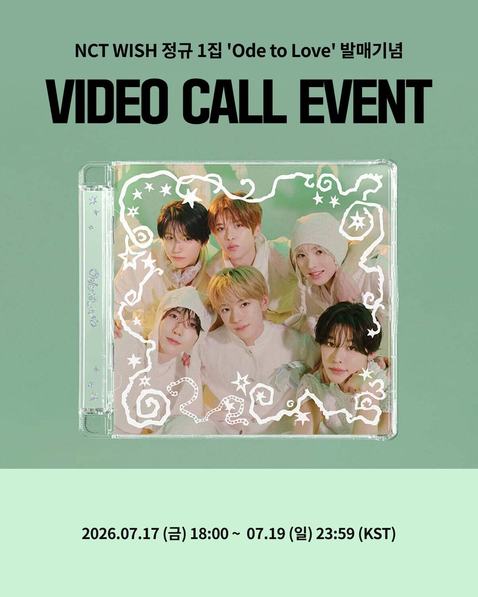Ktown4u_main's tweet photo. [✍️] #NCTWISH
NCT WISH 정규 1집 'Ode to Love' (Jewel Case Ver.)
#케타포 비디오콜 이벤트 오픈

💚응모자 전원, 이벤트 당일착장 미공개 셀카 포토카드 6종 중 1종 랜덤 증정
💚당첨자는 멤버별 30명씩 총 180명 입니다. 

📅 2026.07.17 (금) 18:00 ~ 2026.07.19 (일) 23:59 (KST)

🔗https://t.co/qA1JrRWUZG

#NCTWISH #OdetoLove 
#NCTWISH_OdetoLove
#Ktown4u_event