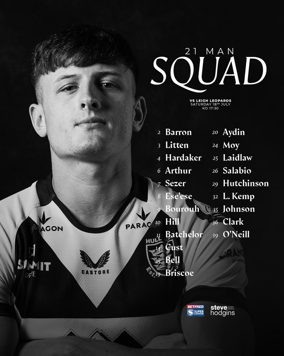 hullfcofficial's tweet photo. Interim Head Coach Andy Last has named his 21-man squad ahead of Saturday's Betfred Super League R19 fixture against Leigh Leopards at the MKM Stadium 📋

Read 👉 https://t.co/Vw8qYIwyKp

⚫️⚪️ #COYH | https://t.co/cxzK1xEDLH https://t.co/l6uhHNXWY1