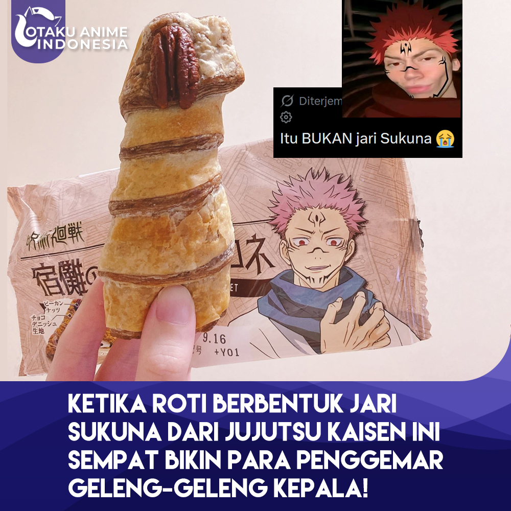 Otaku_Anime_Ind's tweet photo. Kolaborasi Jujutsu Kaisen emang ada aja gebrakannya. Kali ini, produk roti berbentuk "Jari Sukuna" sukses bikin para penggemar geleng-geleng kepala saat melihatnya!

Maksudnya pengen bikin replika objek kutukan tingkat tinggi lengkap dengan kacang sebagai kuku jarinya. Tapi begitu lihat hasil rotinya malah bikin salah paham massal!

via x/animeposts