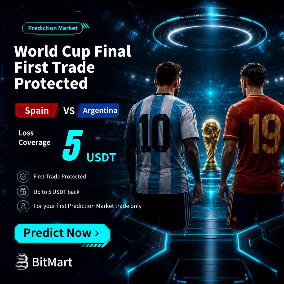 ramim_x7's tweet photo. 🏆 The FIFA World Cup Final is almost here… and so is your chance to try BitMart Prediction Markets with reduced risk!

⚽ Spain 🇪🇸 vs Argentina 🇦🇷

If it's your first-ever Prediction Market trade and your prediction loses, BitMart will reimburse your actual loss (up to 5 USDT)! 🎉

✅ No registration required for existing BitMart users
✅ Trade before kickoff
✅ Available for your first valid Prediction Market trade

🎯 Make your prediction here:
🔗 https://t.co/s5Jd52Qqyu

New to BitMart? Register using my referral link to get started: https://t.co/HmmBXPgz5w

Who are you backing in the final Spain or Argentina? 👀⚽

#BitMart #PredictionMarket #FIFAWorldCup #WorldCupFinal #Crypto #Spain #Argentina