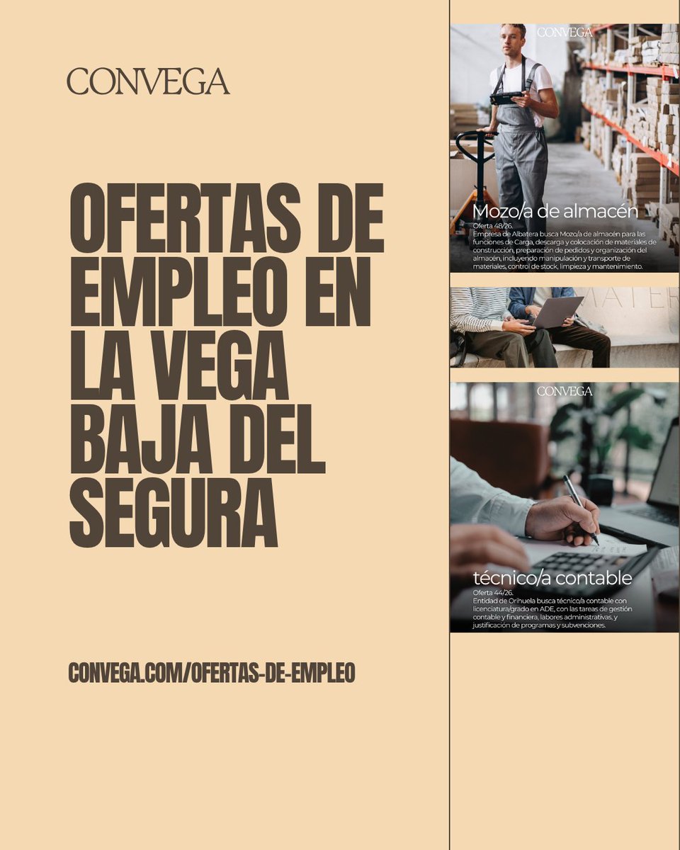 convega_com's tweet photo. Ofertas de empleo en la Vega Baja del Segura
✅ Postula tu candidatura
✅ Sube tu currículum en segundos
✅ Encuentra empleo en tu propia comarca
👉 https://t.co/nNtcjrFAsk
#EmpleoVegaBaja #Convega #DesarrolloLocal #VegaBajadelSegura https://t.co/CCKimIXWra