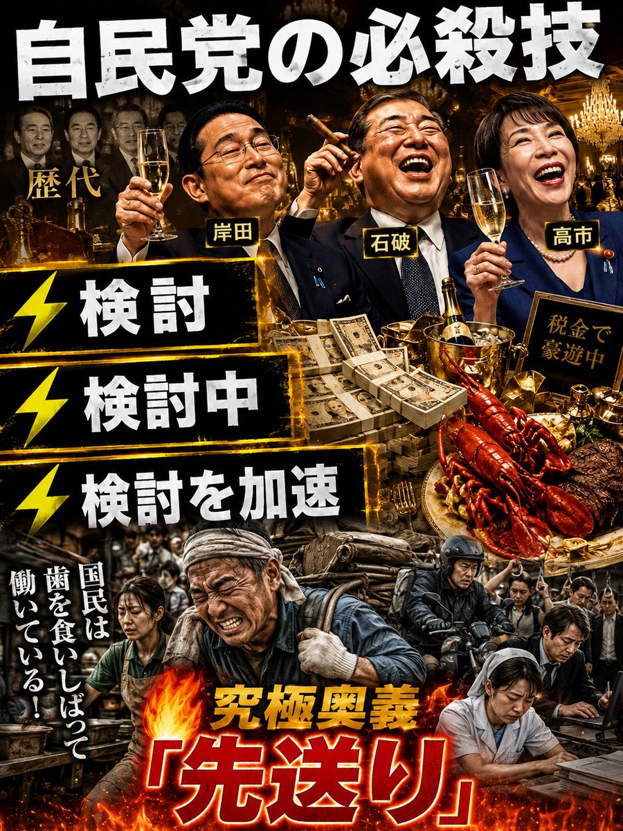 seijie35's tweet photo. 究極奥義「先送り」

その代償を払い続けているのは、歯を食いしばって働く国民です😤 https://t.co/hfYE3fadcm