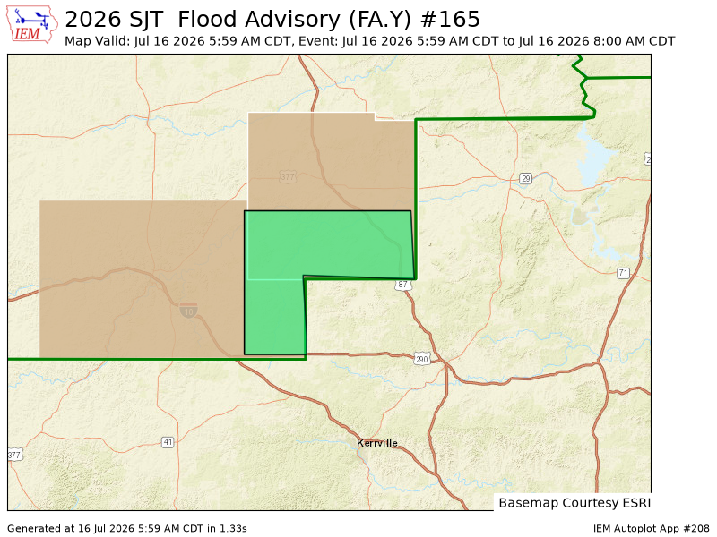 SJT issues Flood Advisory for Kimble, Mason [TX] till Jul 16, 8:00