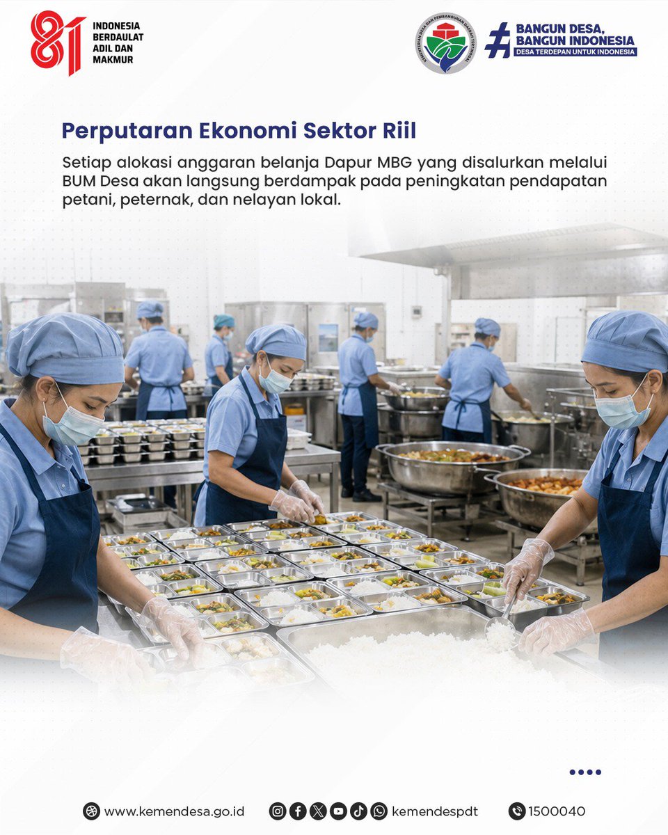 kemendespdt's tweet photo. Sobat Desa, Program Makan Bergizi Gratis (MBG) menjadi momentum penguatan ekonomi desa melalui optimalisasi peran BUM Desa. 

Sinergi ini menjamin ketersediaan bahan pangan berkualitas bagi Dapur MBG sekaligus memastikan perputaran ekonomi tetap berputar di tingkat desa. https://t.co/MiGbRJGldP