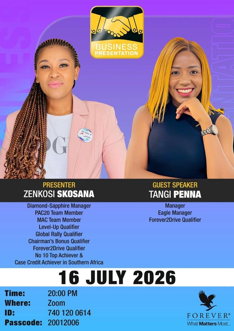 prim_sg's tweet photo. @unamulale What if one Zoom meeting could introduce you to an opportunity that changes your financial future?
Join us tonight &amp; learn how people are building an additional income through Forever Living Products.
📲 +267 73831800 
Your next opportunity could be just one Zoom meeting away! https://t.co/EiHA3qYfxu