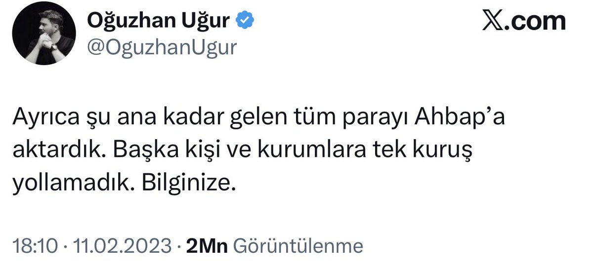 themarginale's tweet photo. Tüm parayı AHBAP’a aktarmış. https://t.co/vmSERO5CX5