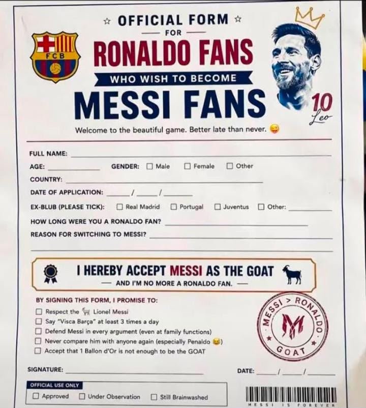lifeofotes's tweet photo. Please fill the form and send back before Sunday.. thank you 🙏🏽. To all who underrated Messi and wish to become a fan #messi #ARGVSSPAIN #worldcup2026 https://t.co/W1sR7XfR3x