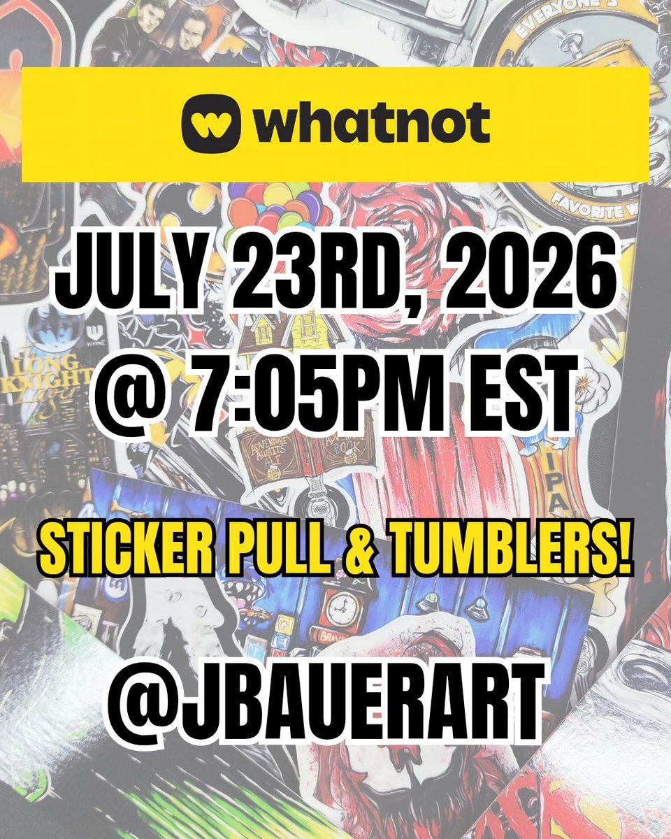 JBauerart's tweet photo. It's official... I'm coming back to Whatnot! 🎉

📅 July 23 🕖 7:05 PM EST 📍 @JBauerart

Whether you've been with me before or you're checking out my stream for the first time, I'd love to see you there. Let's make this comeback a fun one! 🎨🔥

#JBauerart #whatnot #livestream https://t.co/usXK5V6YC5