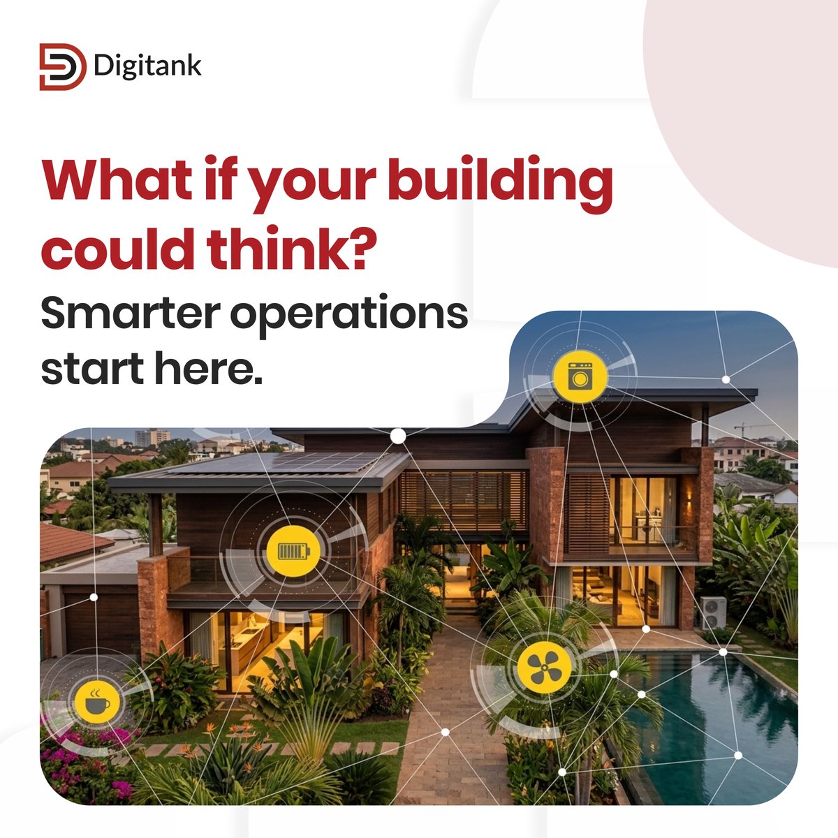DigitankAfrica's tweet photo. Imagine a building that anticipates needs, reduces waste, and keeps everything running seamlessly. That's the power of a Smart Building.

Start your smart transformation today: https://t.co/X1p8nyWGBY

#SmartBuilding #BuildingAutomation #IoT #SmartTechnology https://t.co/PgRCNTTJgJ