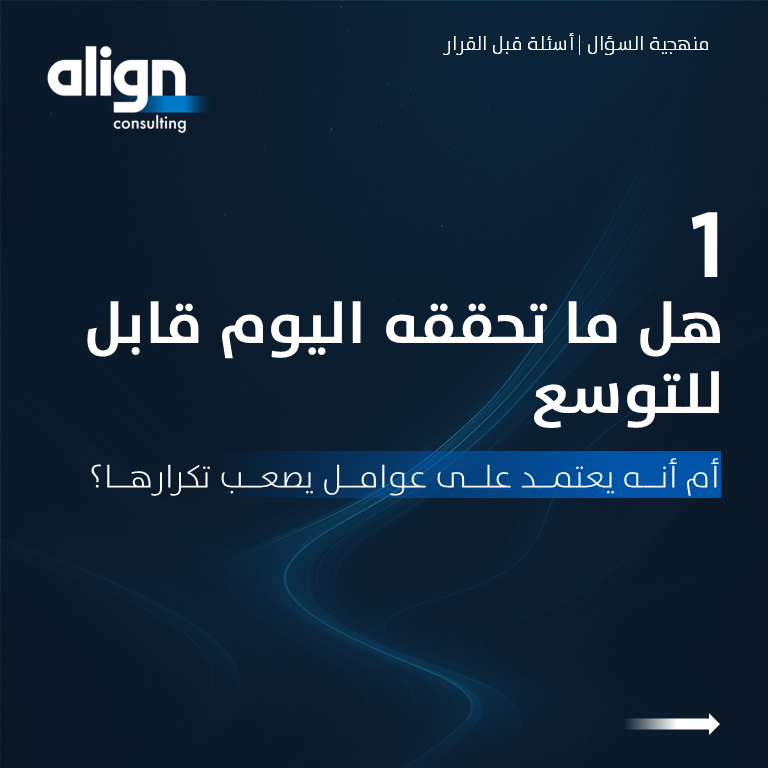 alignmc's tweet photo. قرارات التوسع لا تُقاس بحجم الفرصة الظاهرة،
وإنما بمدى وضوح الأسس التي بُنيت عل��ها.
في كثير من الحالات، يظهر التحدي عند الانتقال من النمو إلى التوسع،
حيث تتكشف قدرة النموذج على الاستمرار خارج الظروف الحالية. https://t.co/lxeNogduzY