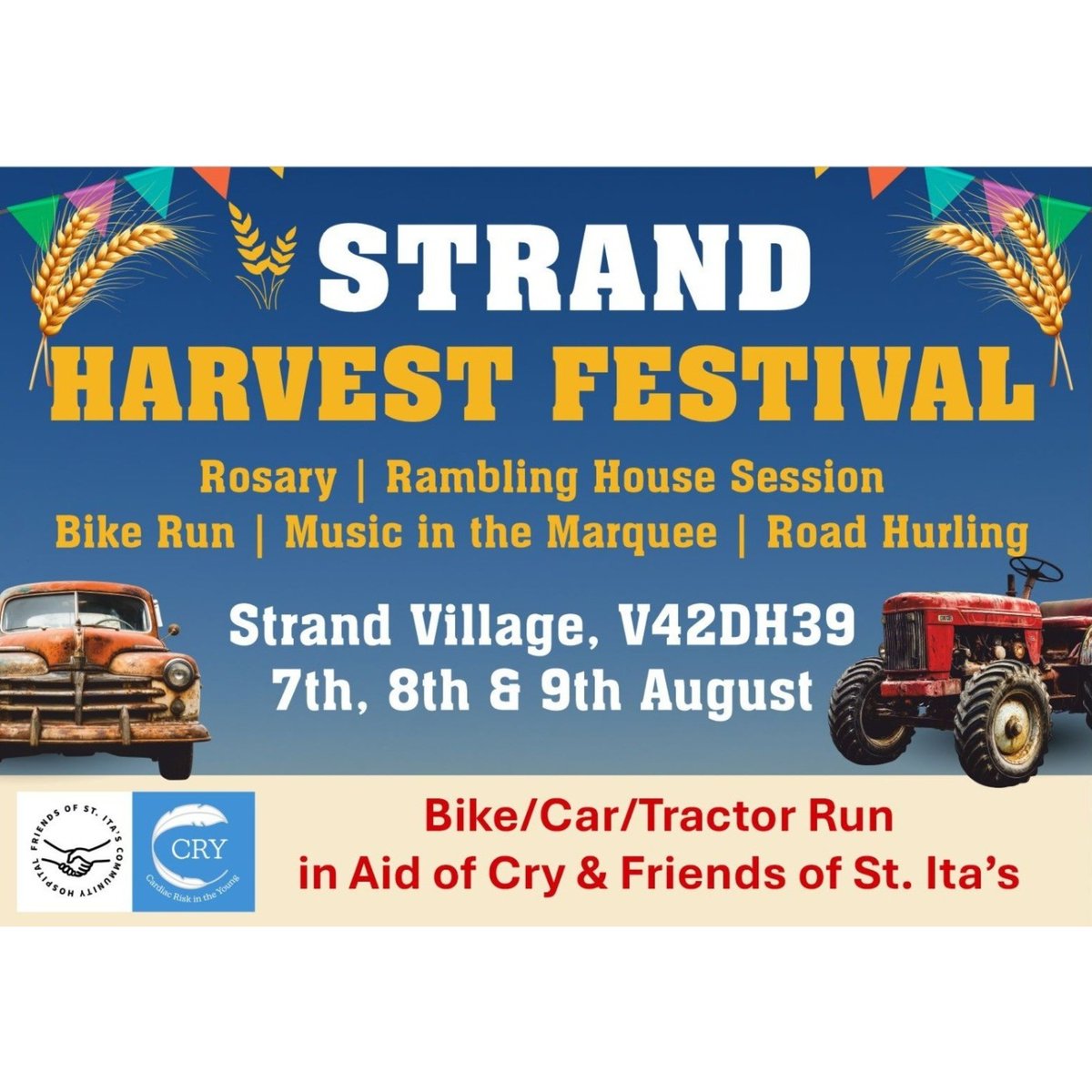 CRYIre's tweet photo. The amazing community of Strand, Newcastle West, Limerick continue their support for CRY Ireland - we're proud to be one of their chosen Charities at the Harvest Festival 7/8/9 August.
Huge thanks - a great weekend planned!
#Charity
#FriendsOfCRY https://t.co/o9NnTgZ8UL