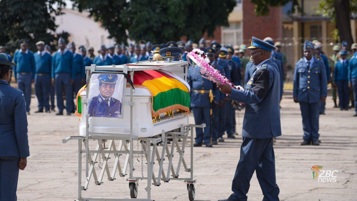 ZBCNewsonline's tweet photo. MILITARY PARADE HELD FOR AIR COMMODORE NGULU 

A military parade has been held in honour of the late Air Commodore Peter Samuel Ngulu at Manyame Air Base in Harare, with Air Marshal John Jacob Nzvede presiding over the parade.

#FuneralParade #ZBCNews https://t.co/Ibj8Q1PjbW