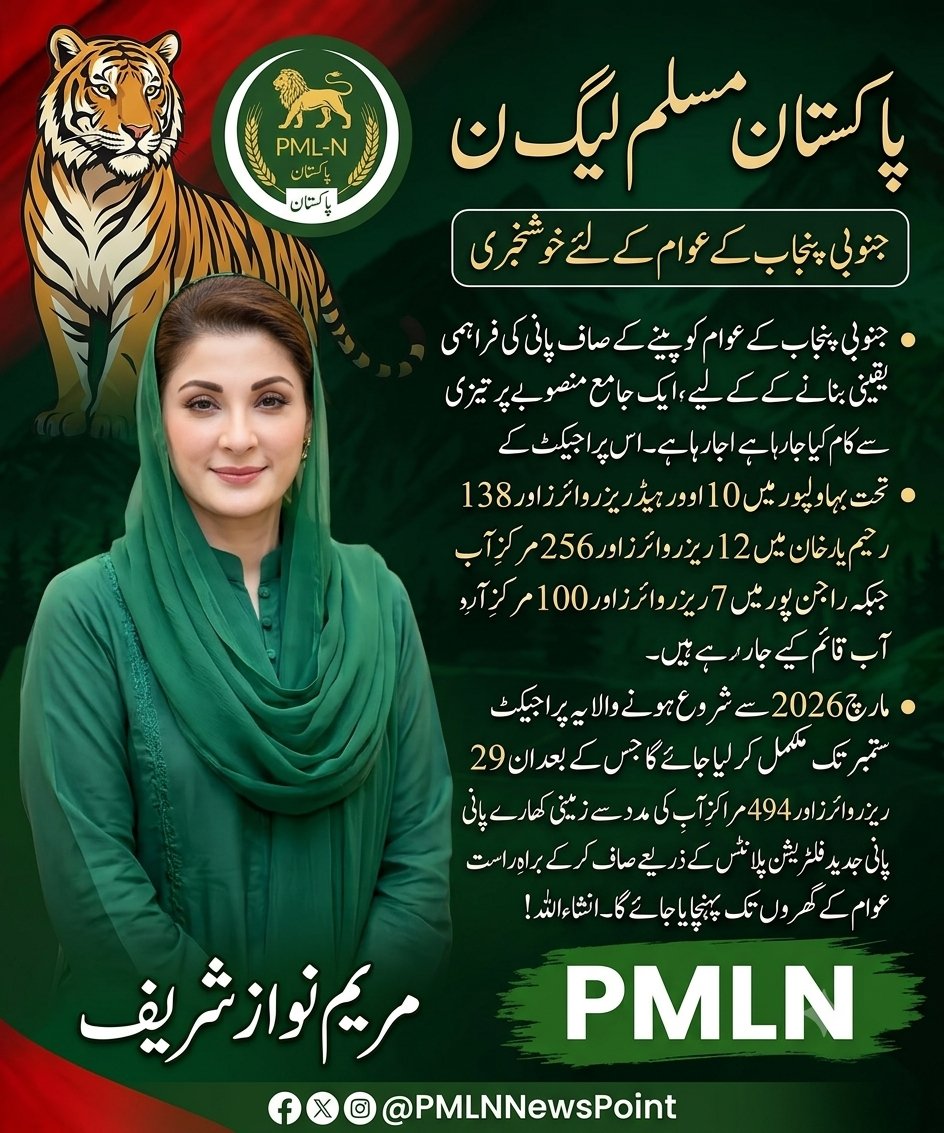PMLnNewsPoint's tweet photo. جنوبی پنجاب کی عوام کیلئے خوش خبری👇
@MaryamNSharif https://t.co/pevHmv9Agf